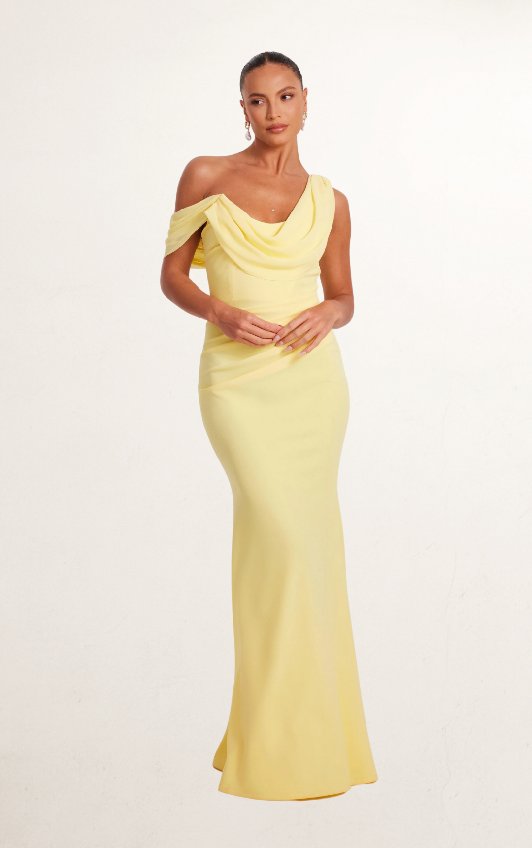 Butter Yellow Drop Sleeve Maxi Dress Rental | Stylish Gown Dress Rental | Peek Peek This Dress Butter Yellow Drop Sleeve Maxi Dress Rental | Stylish Gown Dress Rental | Peek Peek This Dress