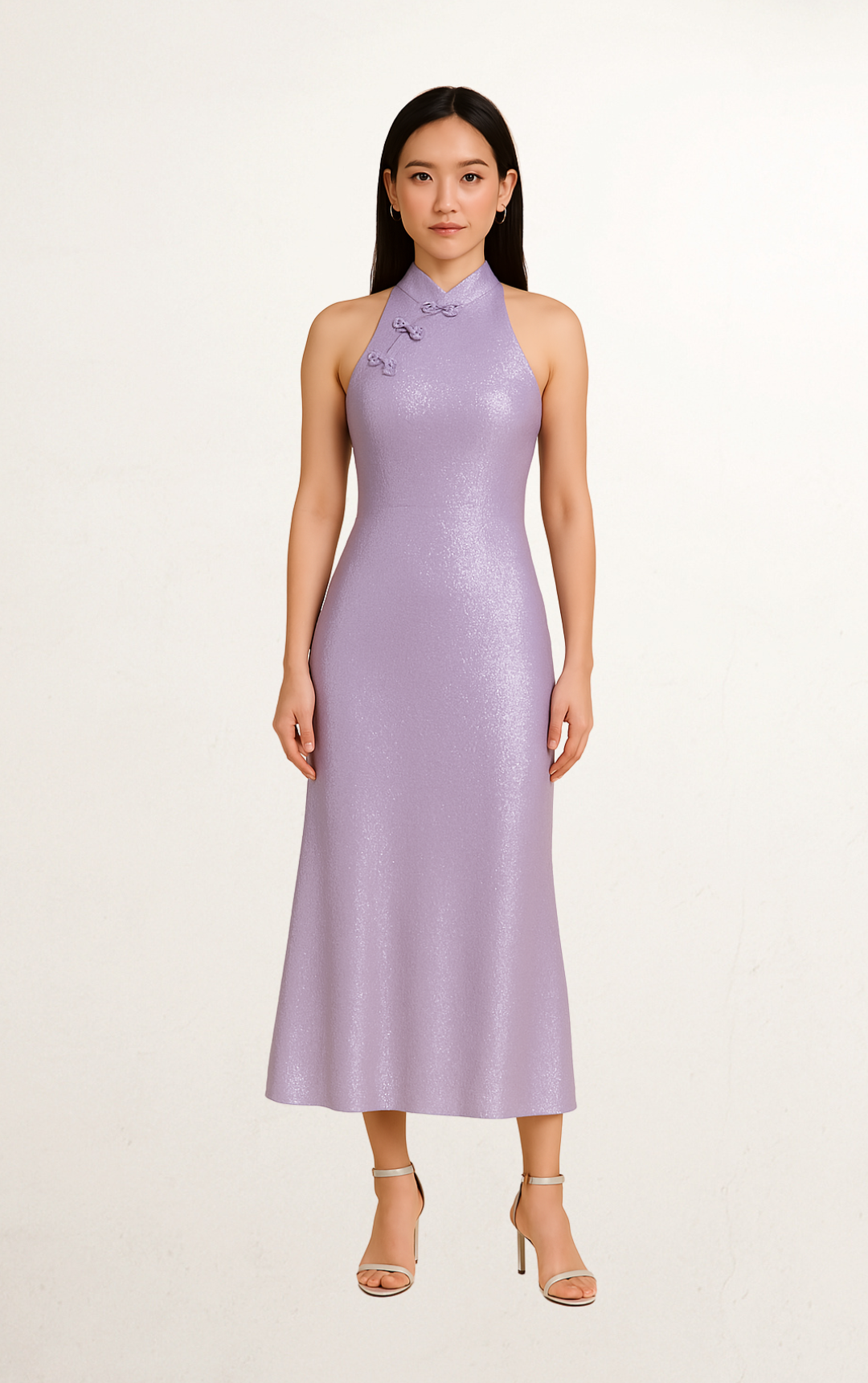 Purple Sequin Mandarin Collar Dress