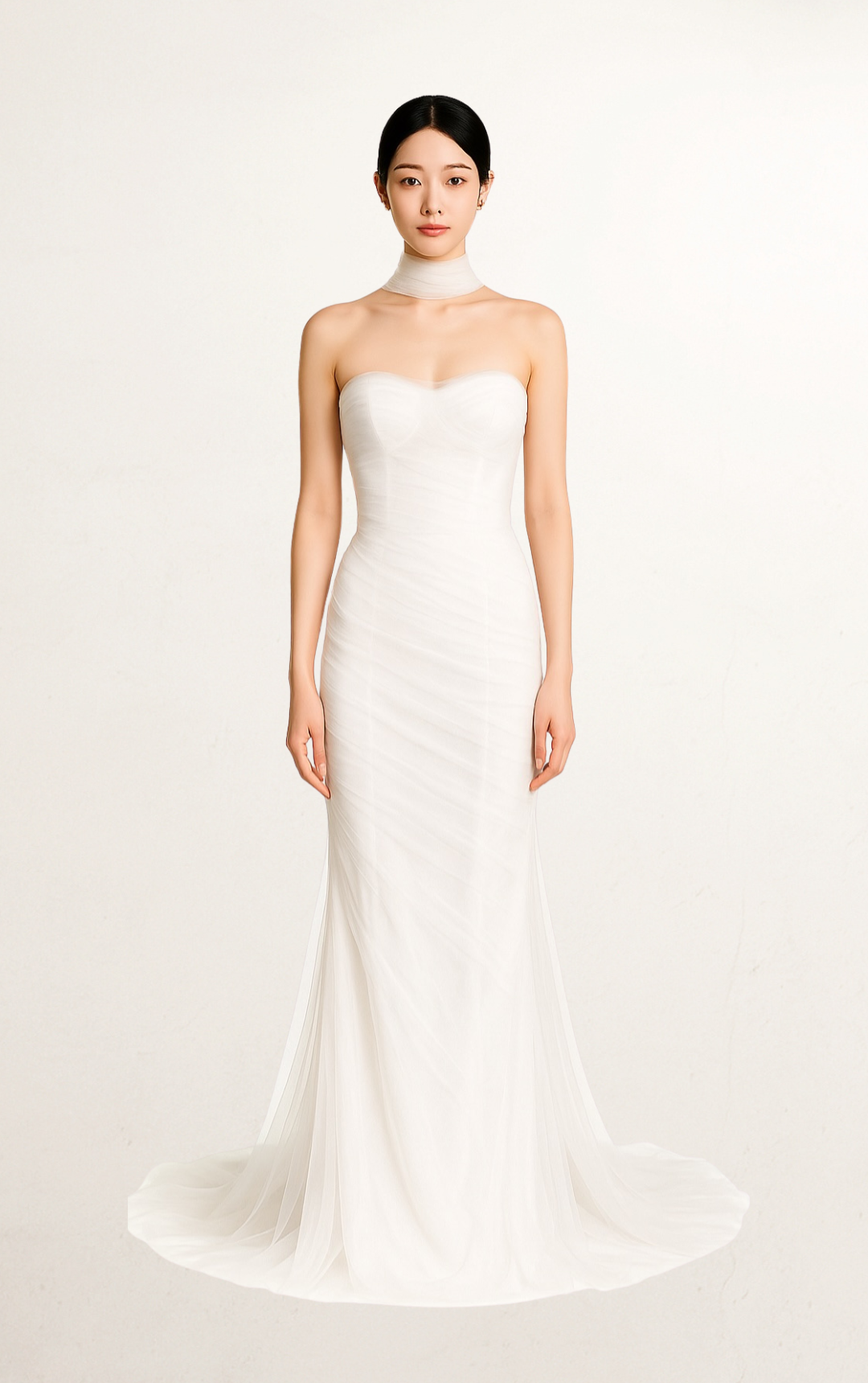 White French Gauze Bridal Gown with Scarf