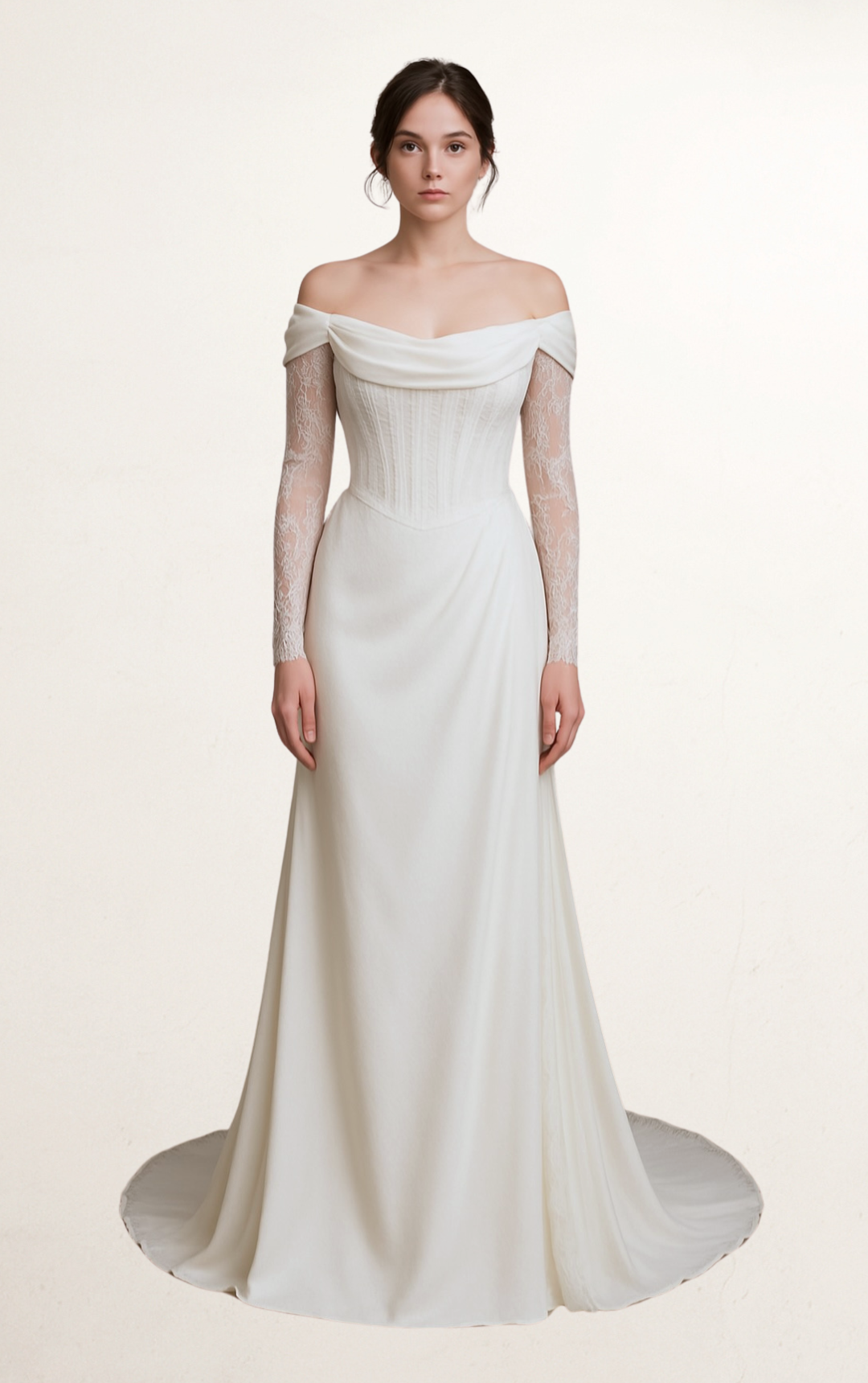 White Long Sleeve French Lace Bridal Gown