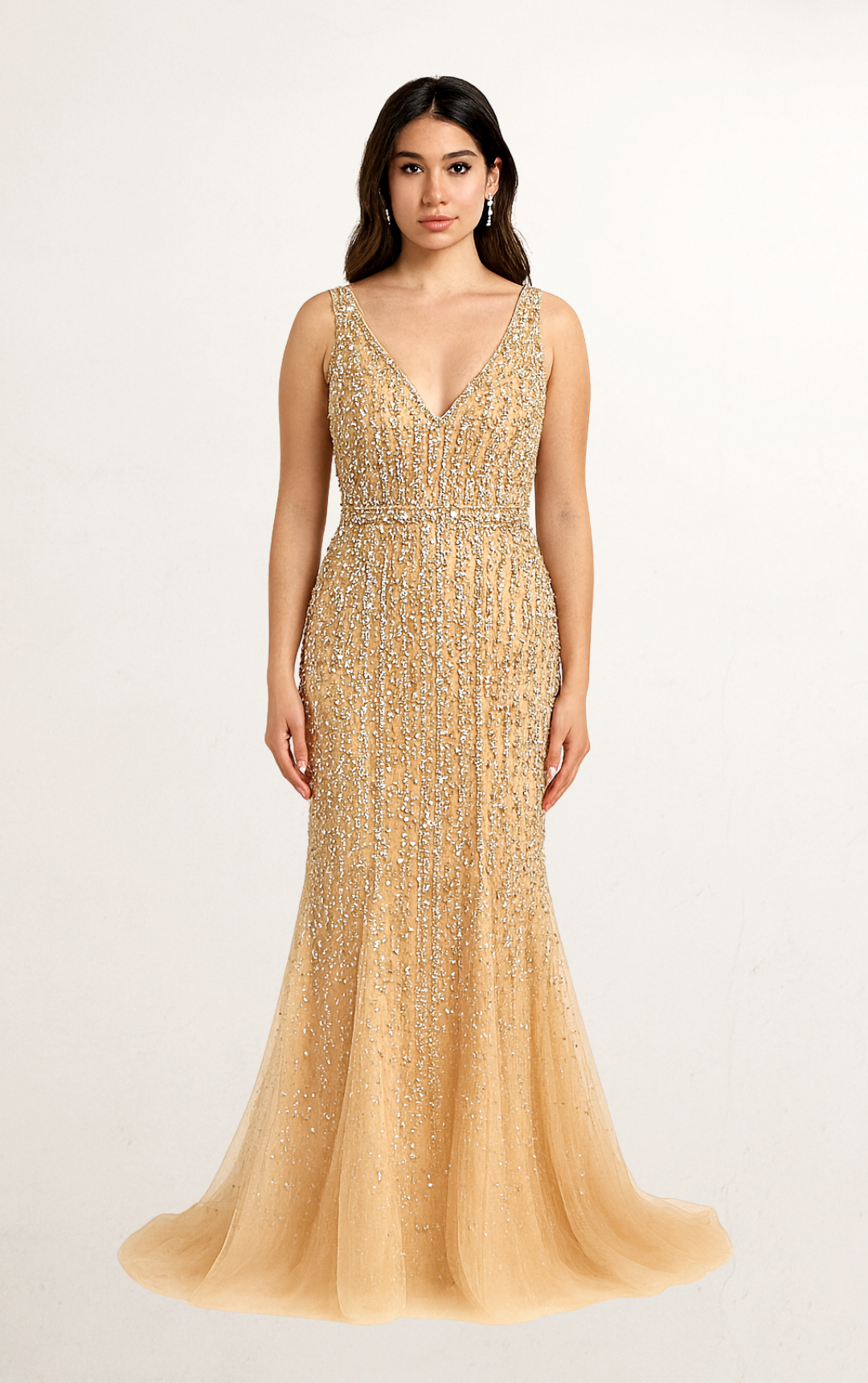 Champagne Pearl Structured Mermaid Evening Gown