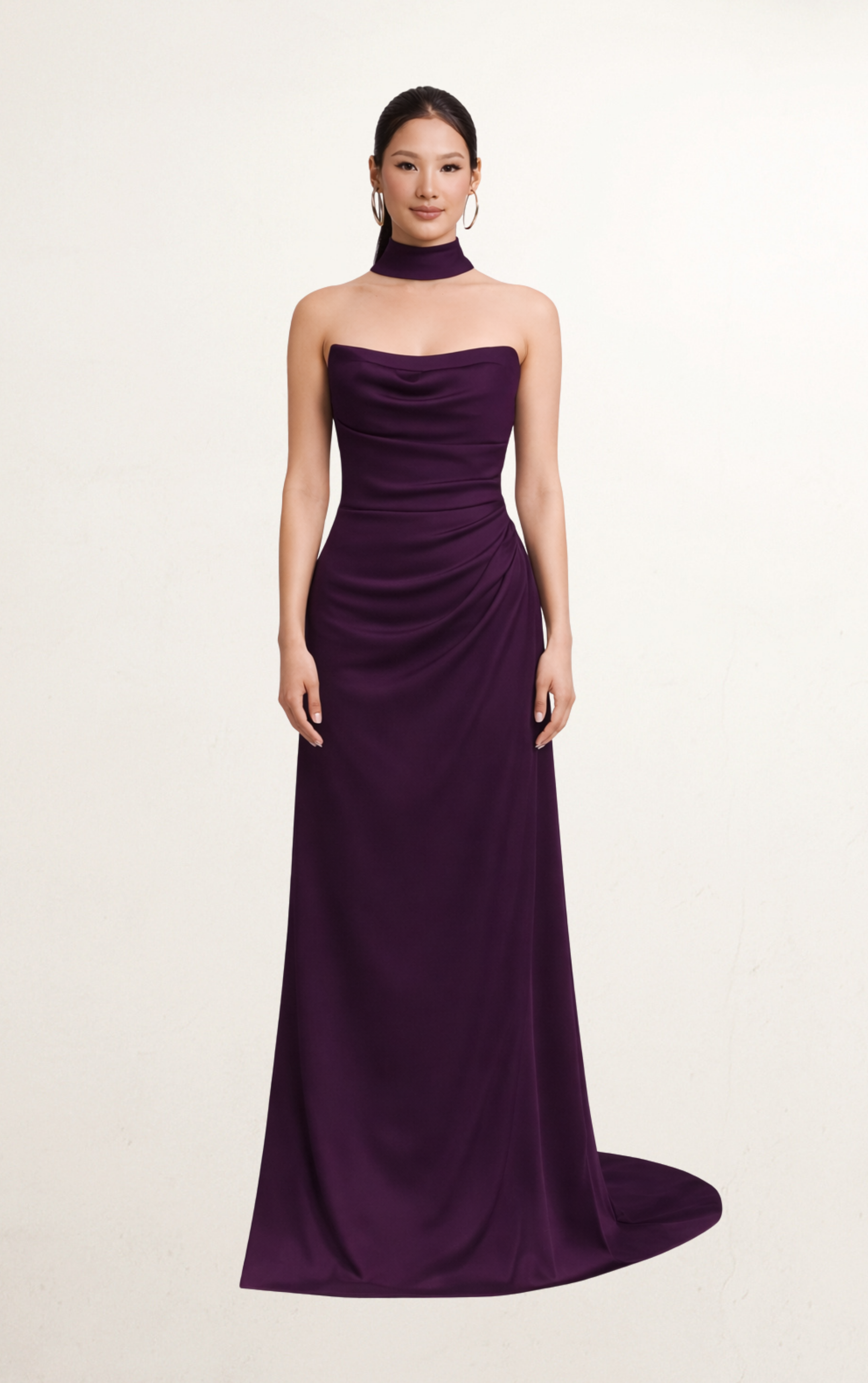 Purple Silk Bandeau with Scarf Dress Rental | Stylish & Demure Dress Rental 