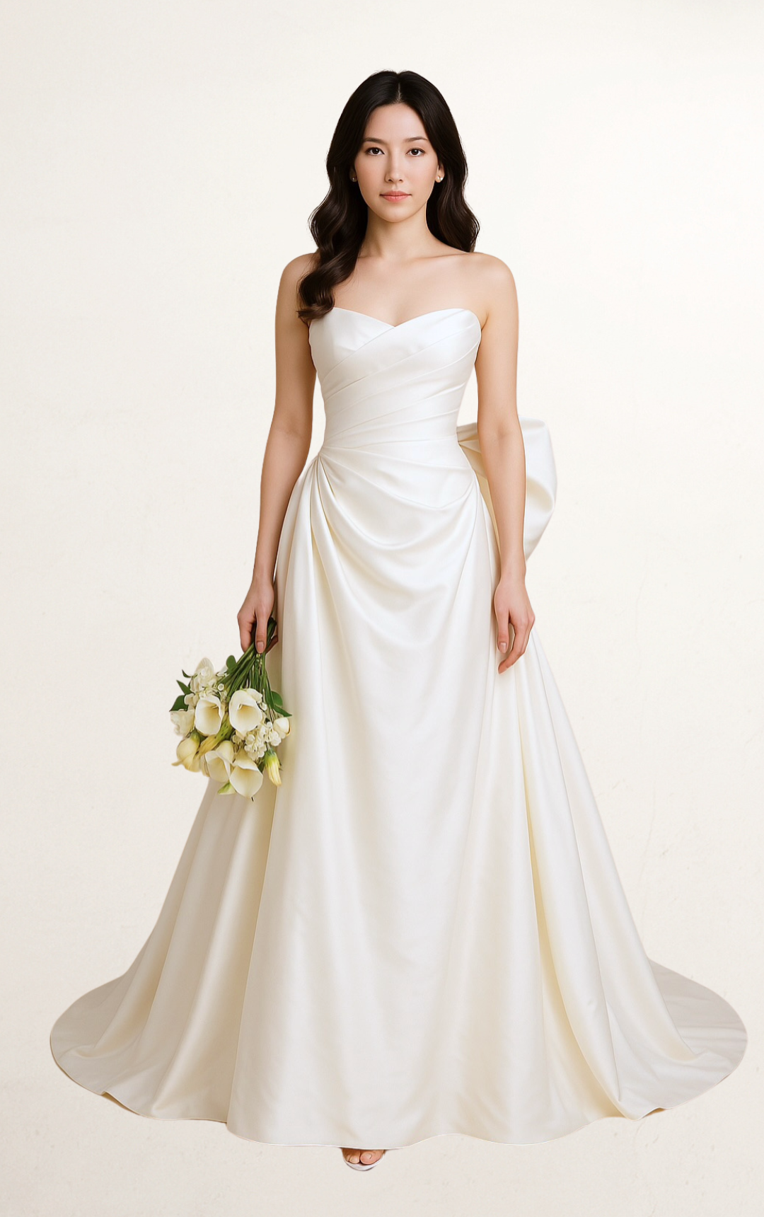 White Silk Corset Bridal Gown with Draped Bow