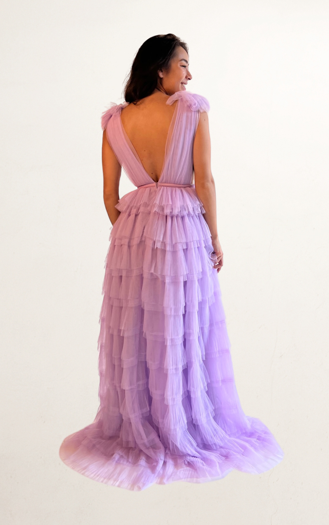 Purple Sau Lee Tiered Ruffle Plunge Dress