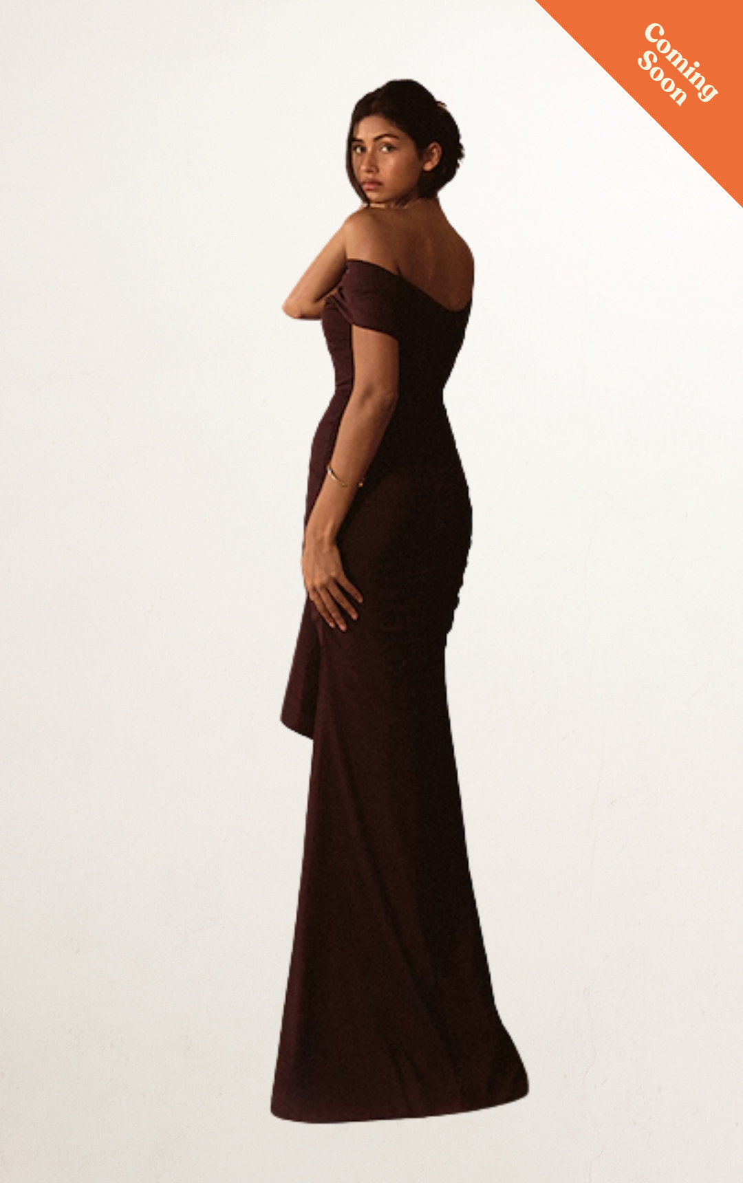 Brown Mesh Trim Fishtail Maxi Dress