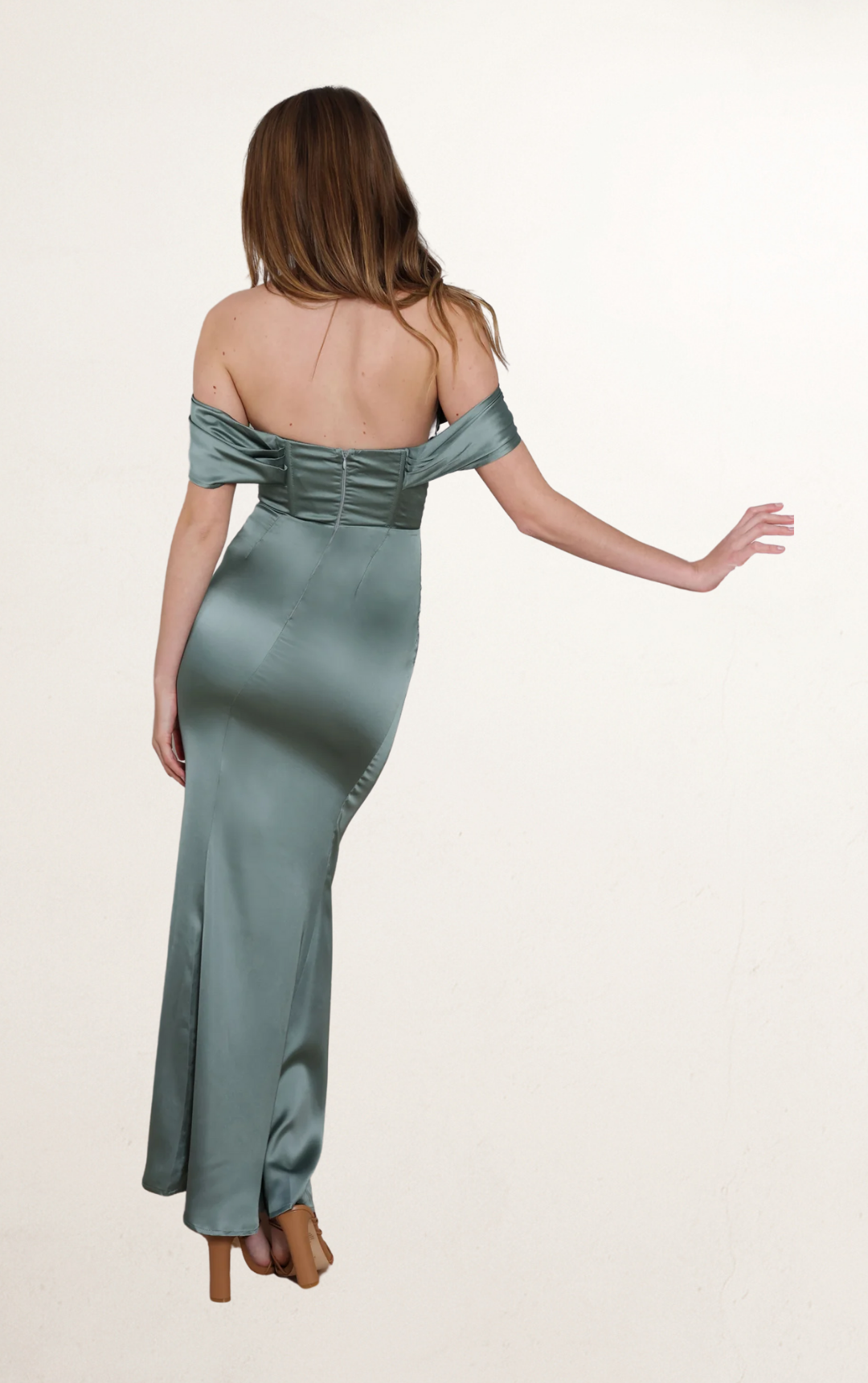 Sage Off-Shoulder Silk Corset Dress
