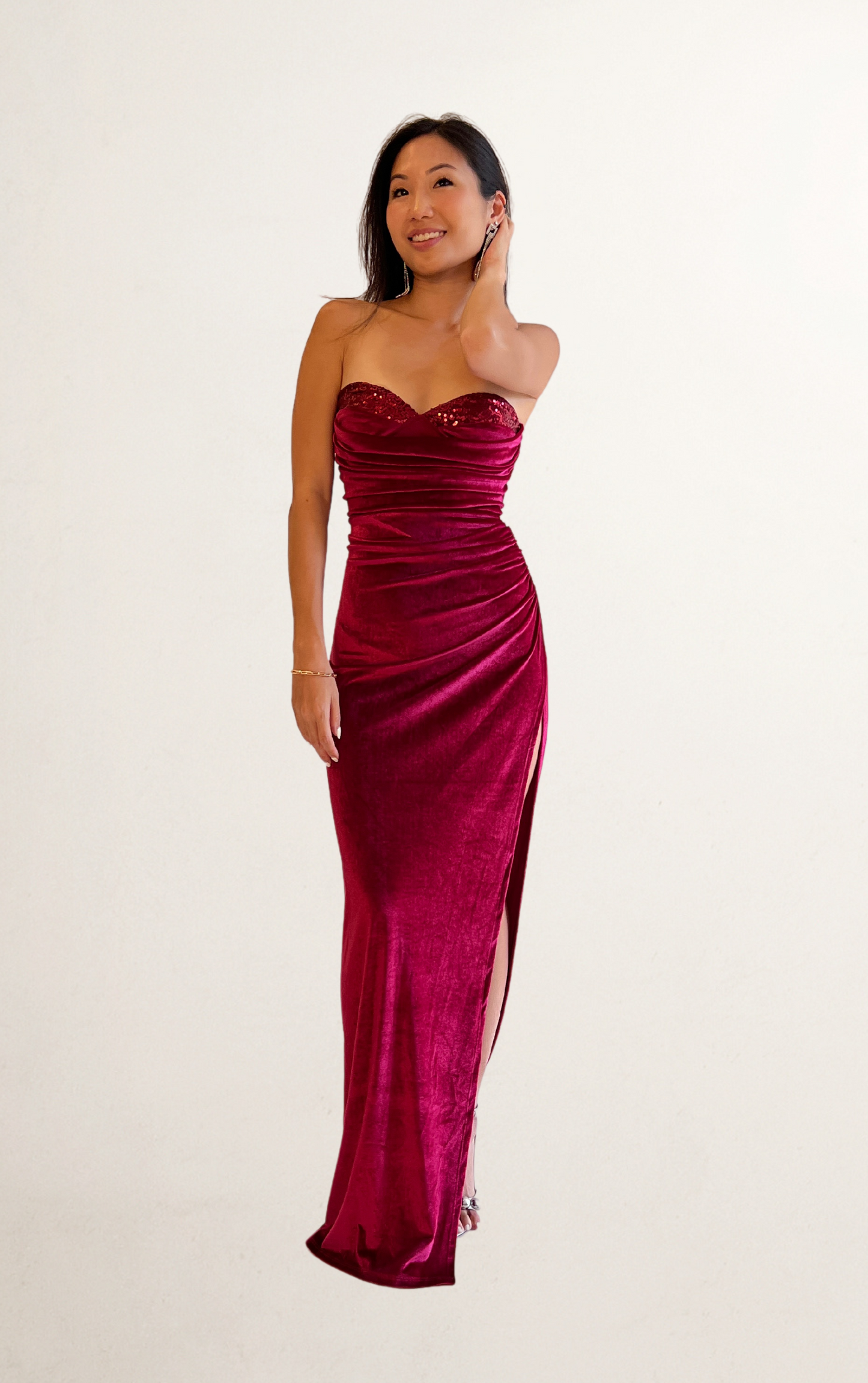 Red Velvet Sequin Bust Dress