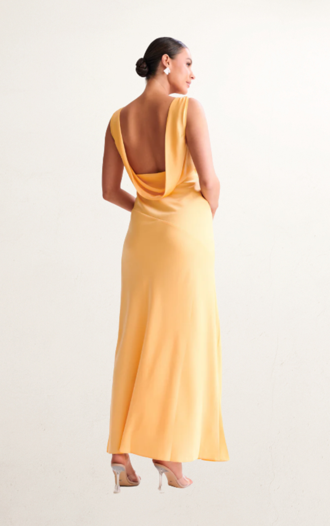 Yellow Satin Maxi Dress with Back Cowl