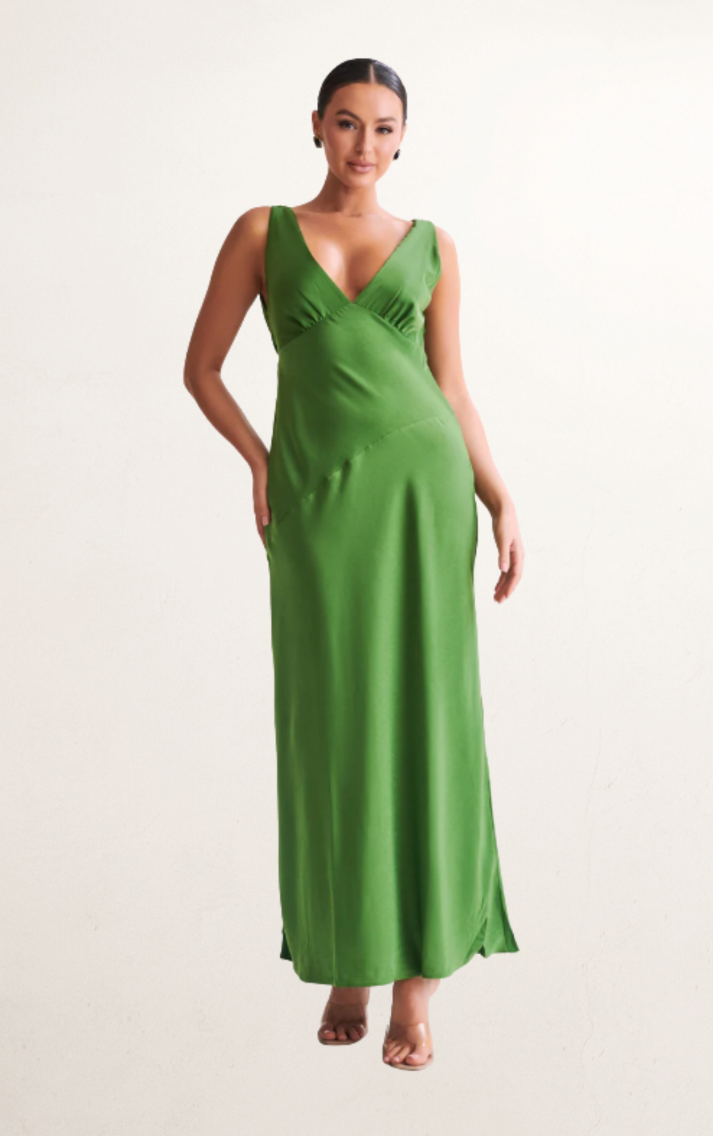 Green Satin Maxi Dress with Back Cowl