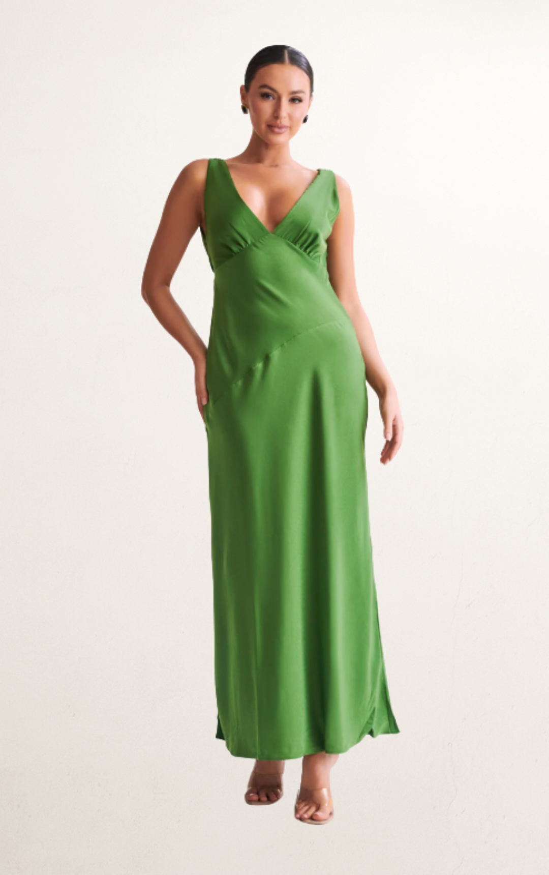 Green Satin Maxi Dress with Back Cowl