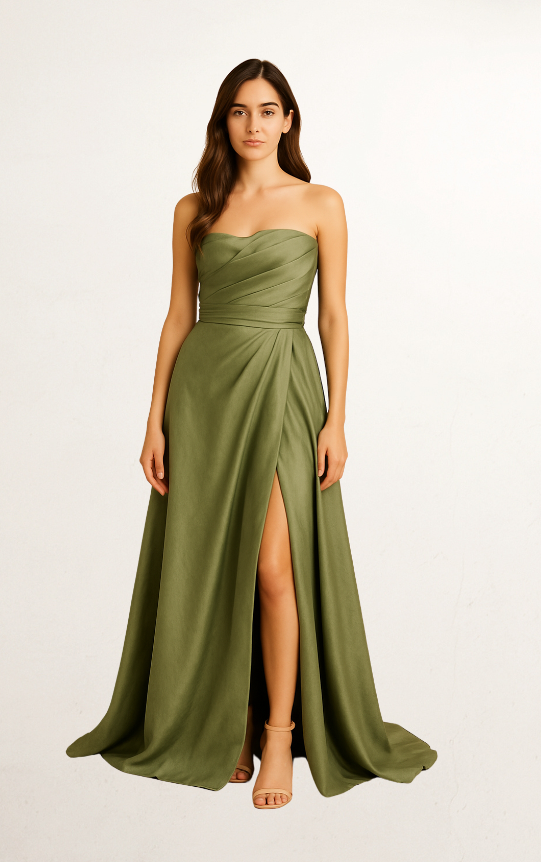 Green Pleated Silk Bodice Evening Gown