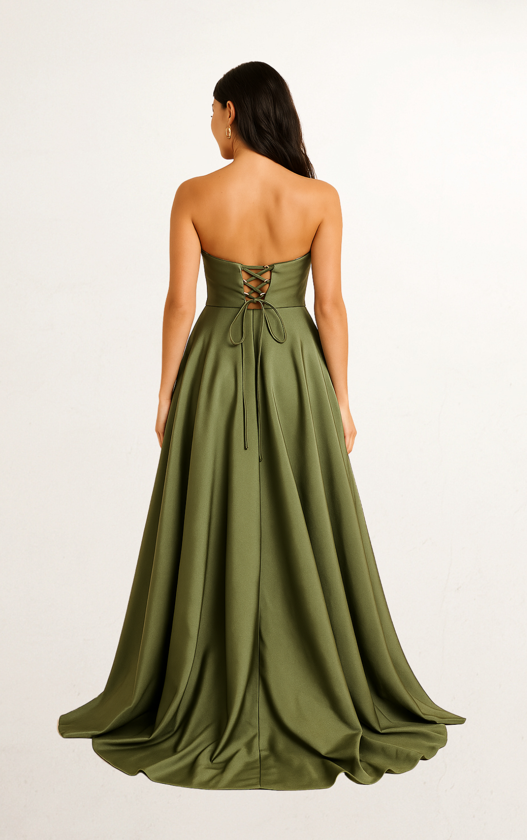 Green Pleated Silk Bodice Evening Gown