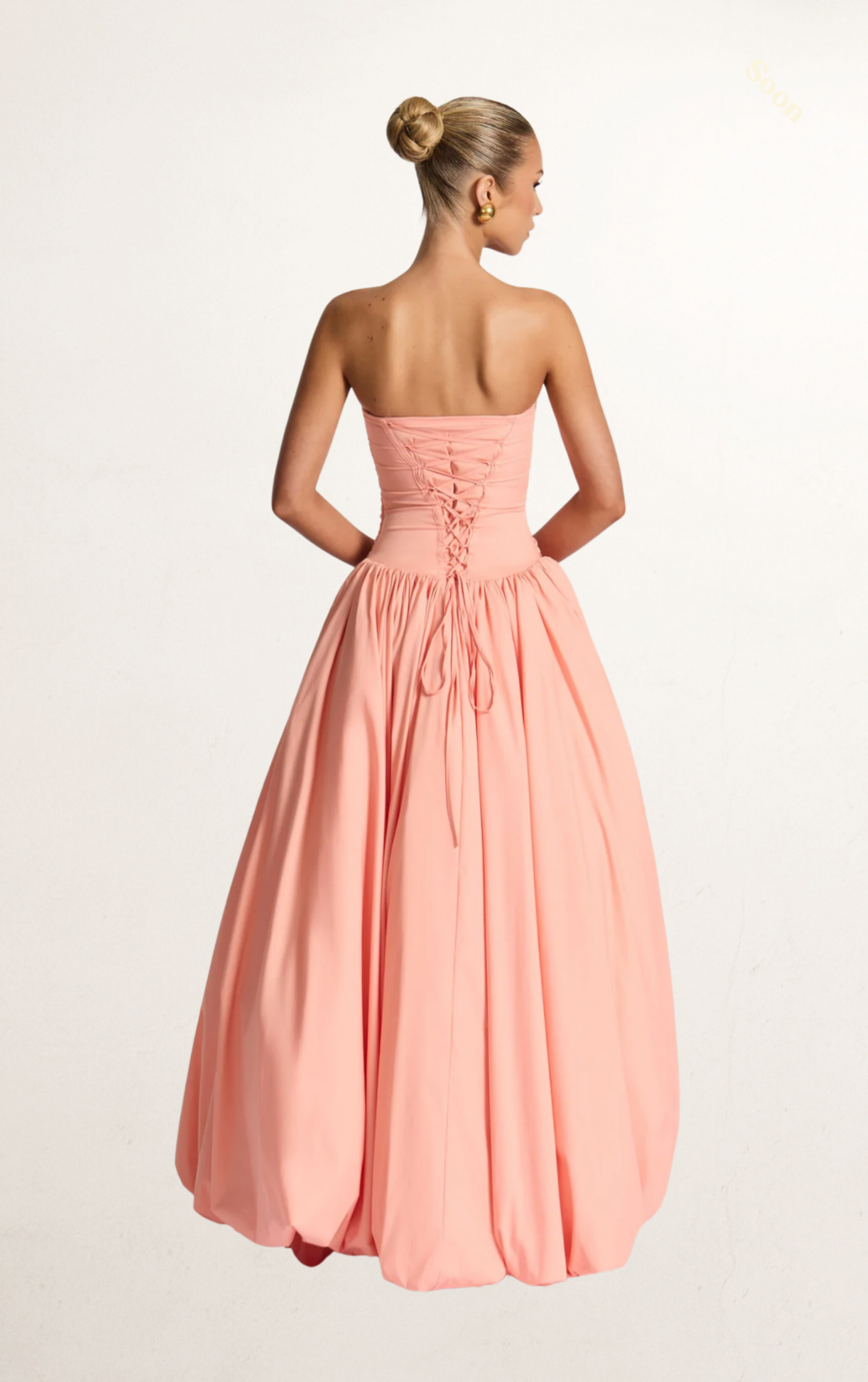 Peach Strapless Ruched Bodice Ball Gown