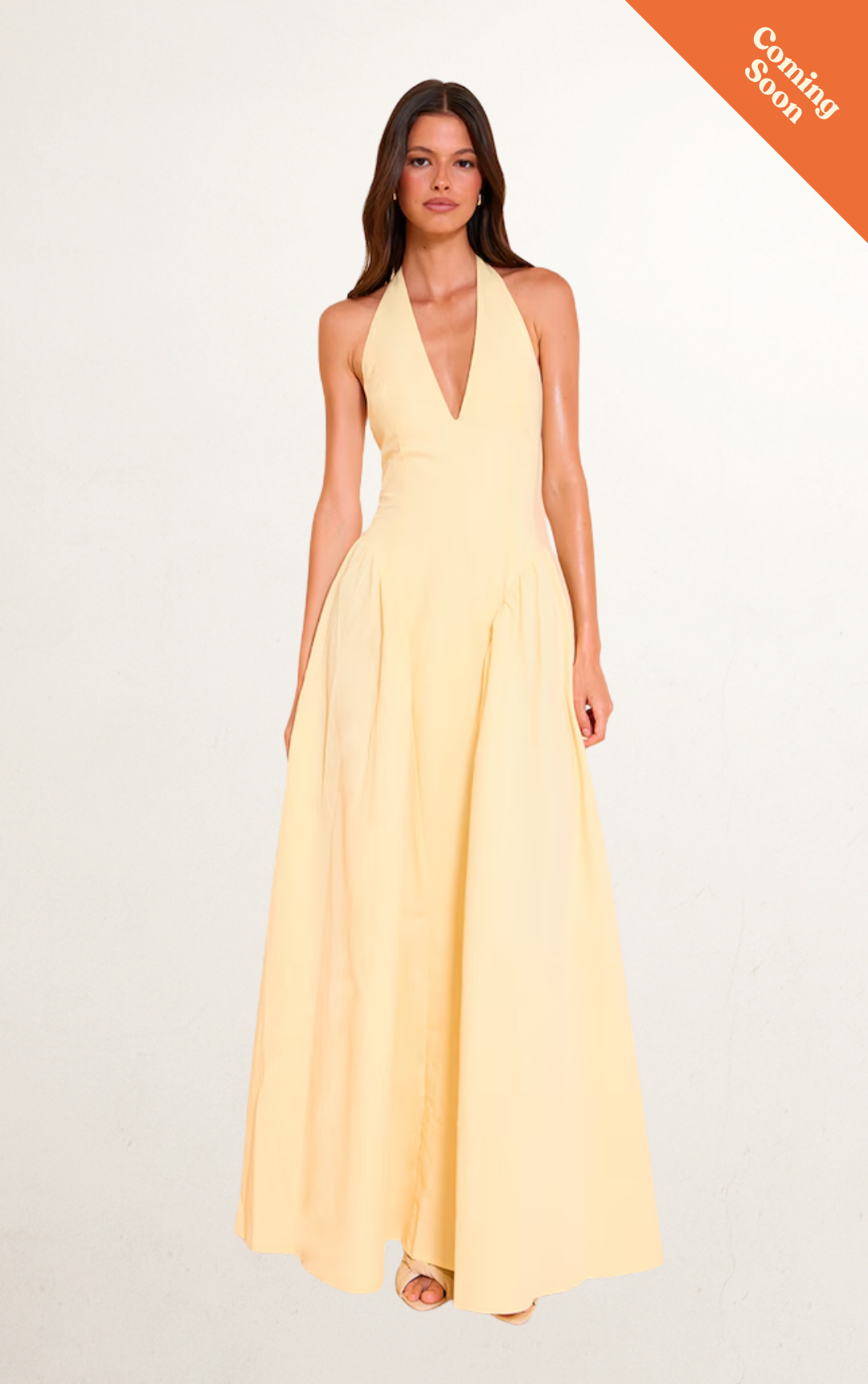 Yellow Woven Halterneck Plunge Maxi Dress