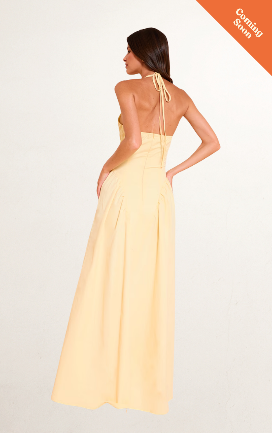 Yellow Woven Halterneck Plunge Maxi Dress