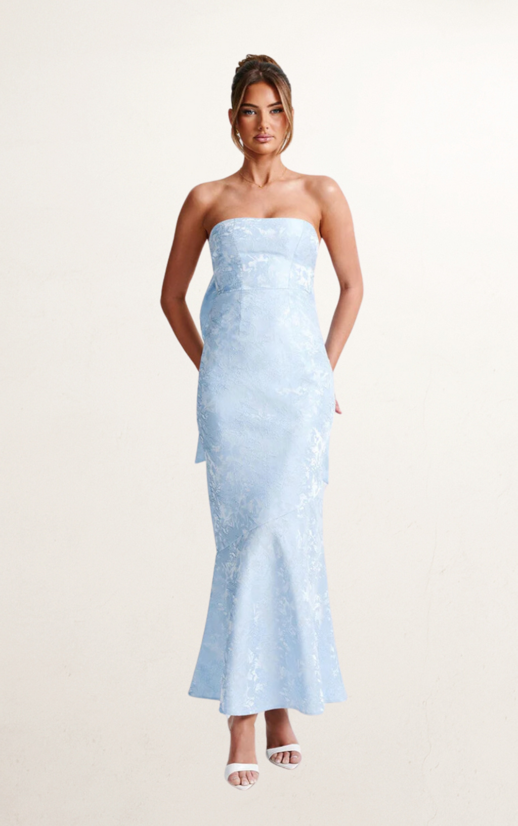 Blue Off-Shoulder Bow Maxi Dress
