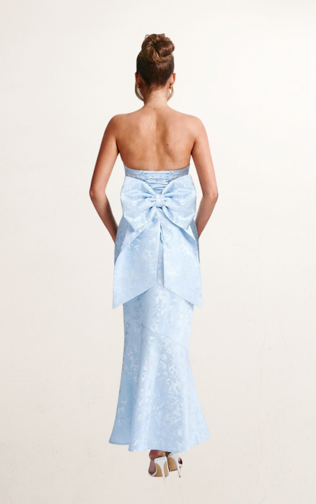 Blue Off-Shoulder Bow Maxi Dress