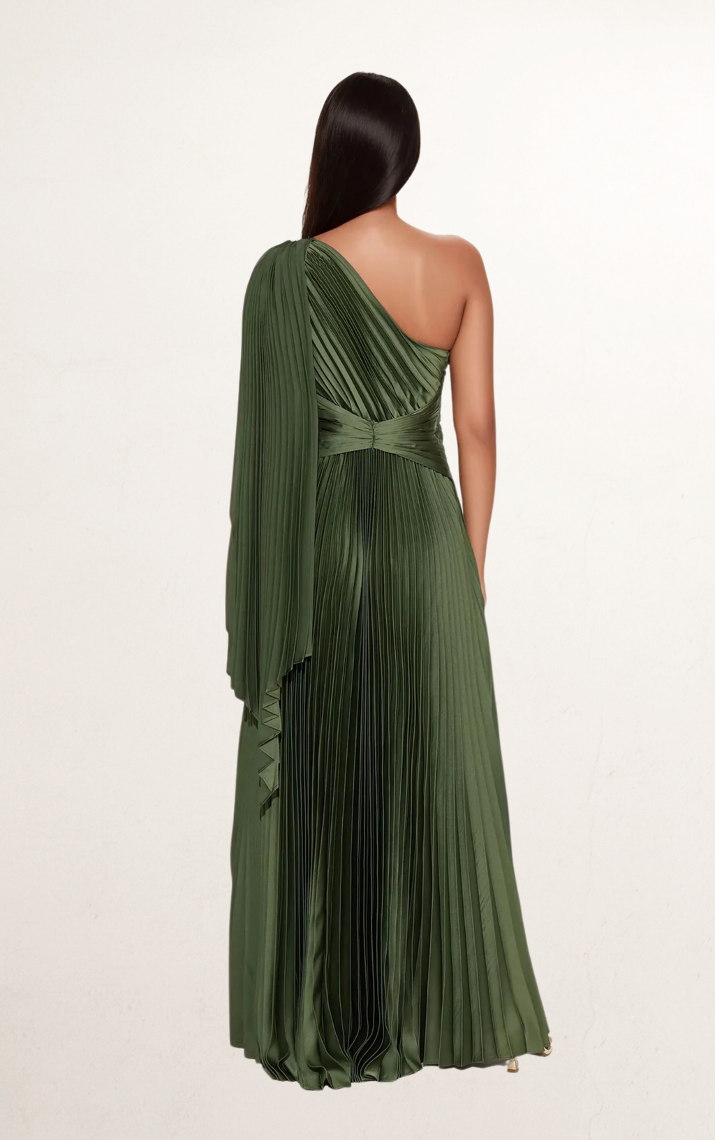 Green Pleated One-Shoulder Maxi Dress