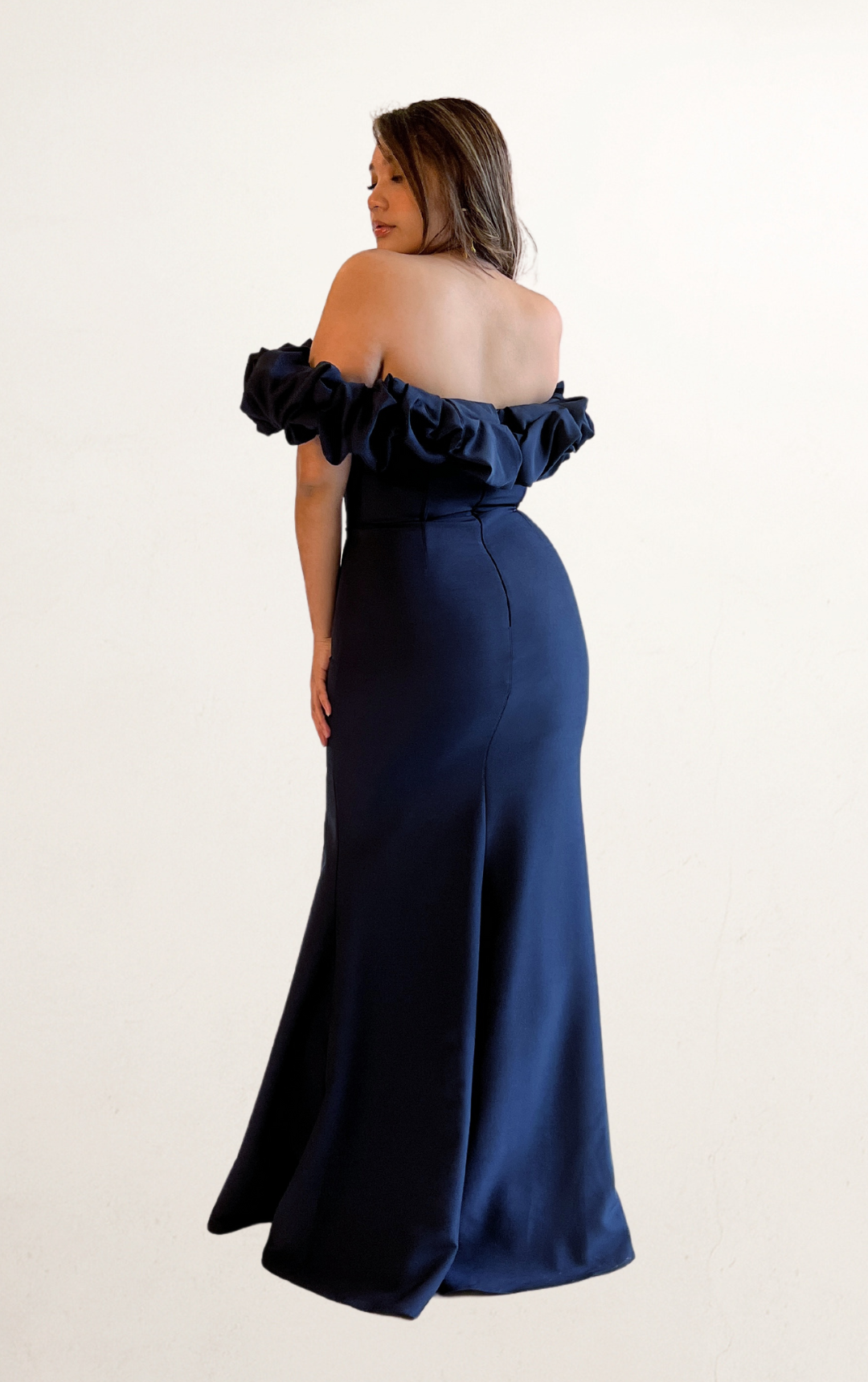 Blue Off-Shoulder Ruffle Dress
