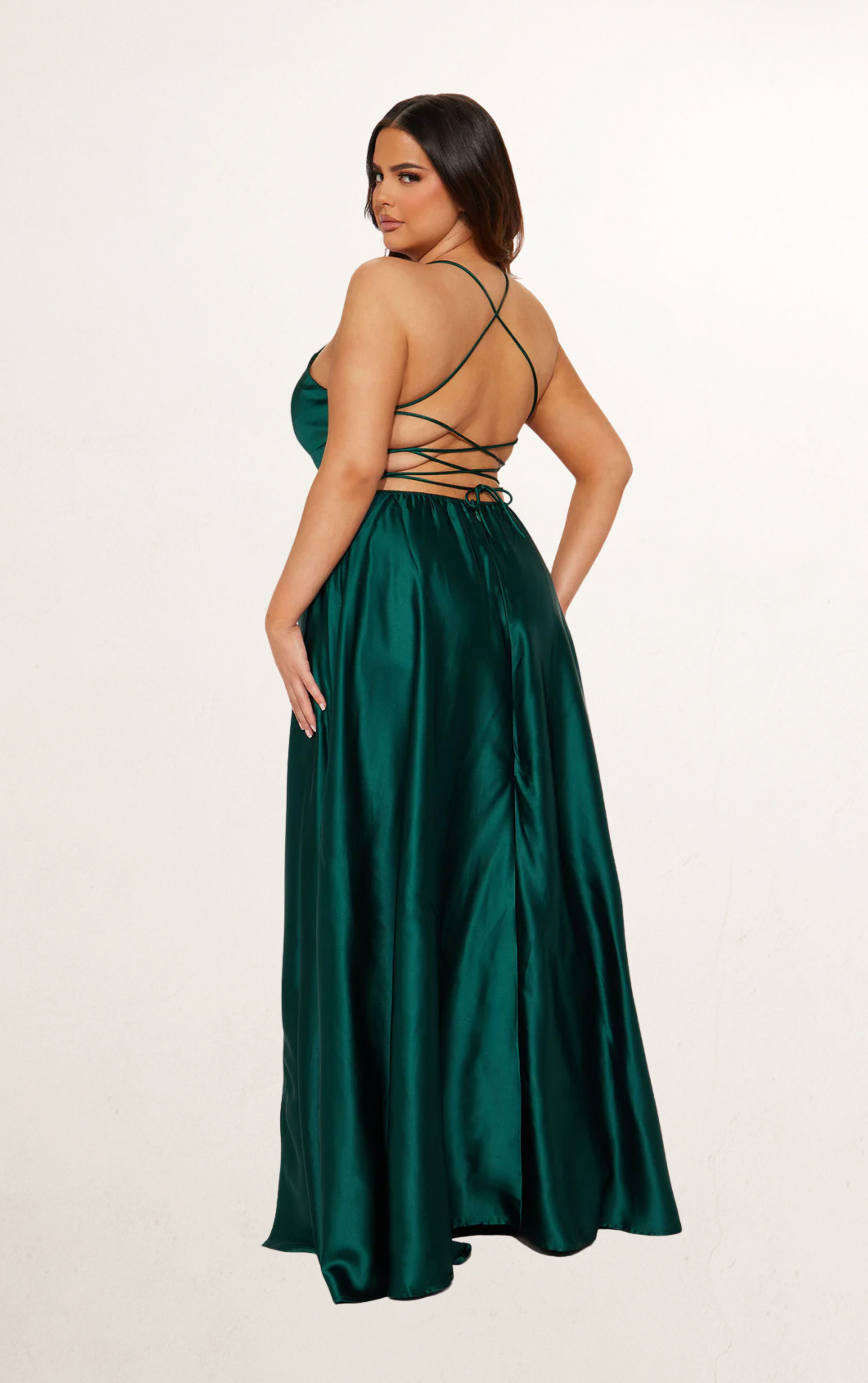 Green Satin Strap Backless Maxi Dress