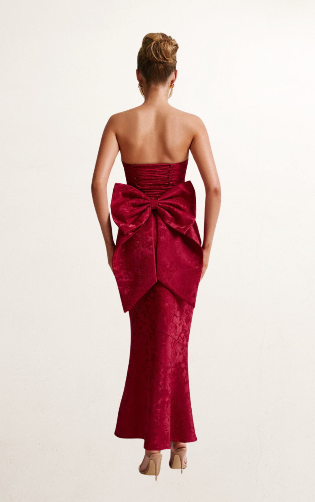 Red Off-Shoulder Bow Maxi Dress