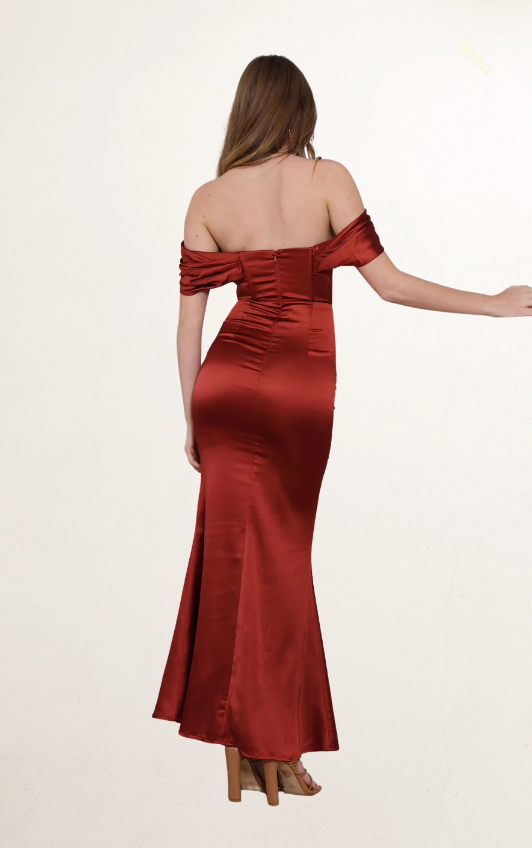 Rust Off-Shoulder Silk Corset Dress