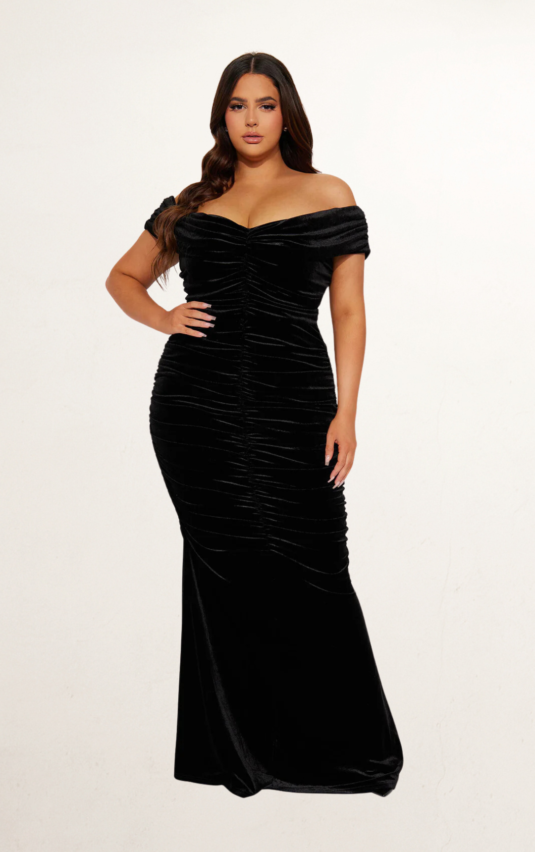 Black Off-Shoulder Velvet Maxi Dress