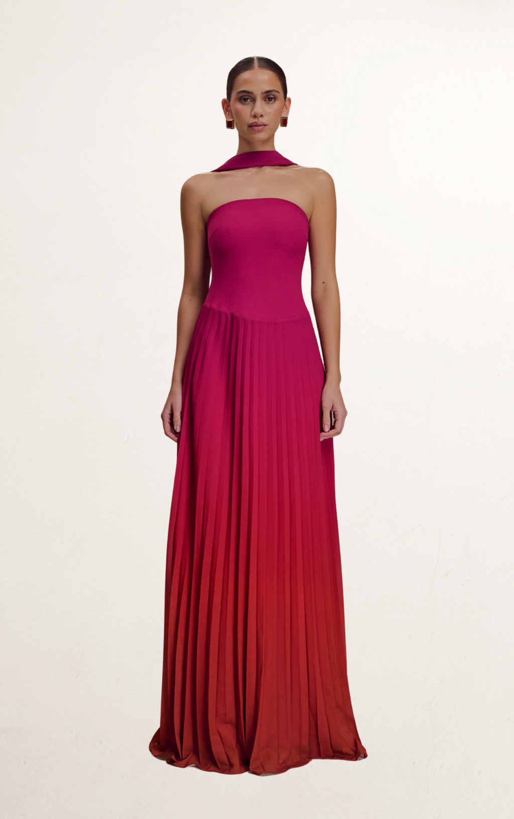 Pink Ombre Chiffon with Scarf Maxi Dress