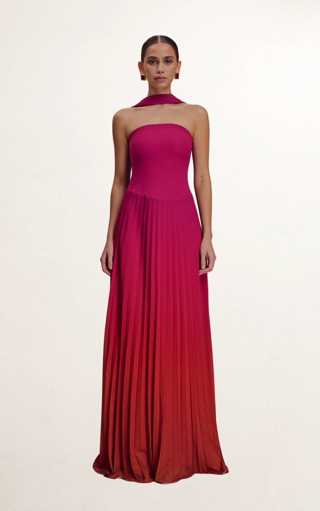 Pink Ombre Chiffon with Scarf Maxi Dress