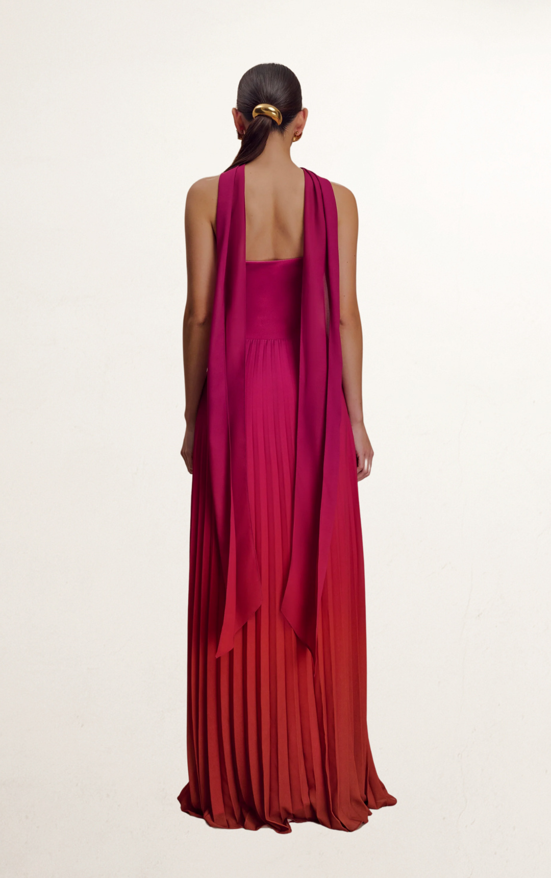 Pink Ombre Chiffon with Scarf Maxi Dress