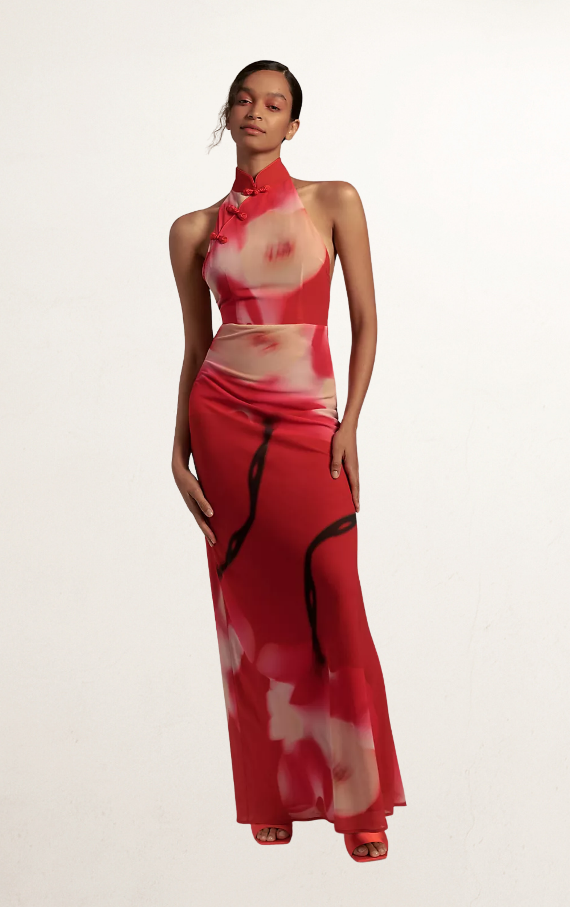 Red Sau Lee Giselle Floral Backless Gown