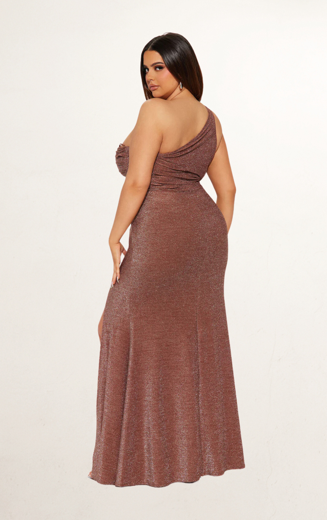 Bronze One-Shoulder Maxi Dress