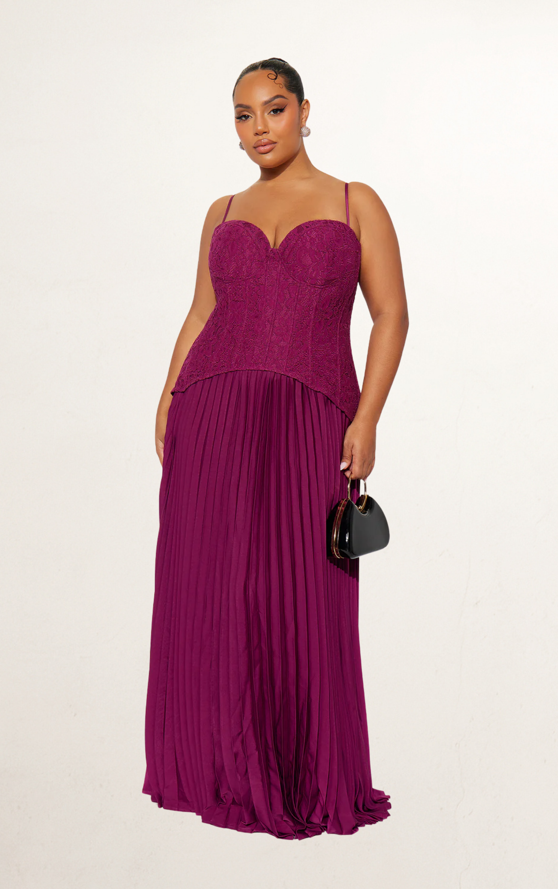 Purple Lace Corset Pleated Maxi Dress