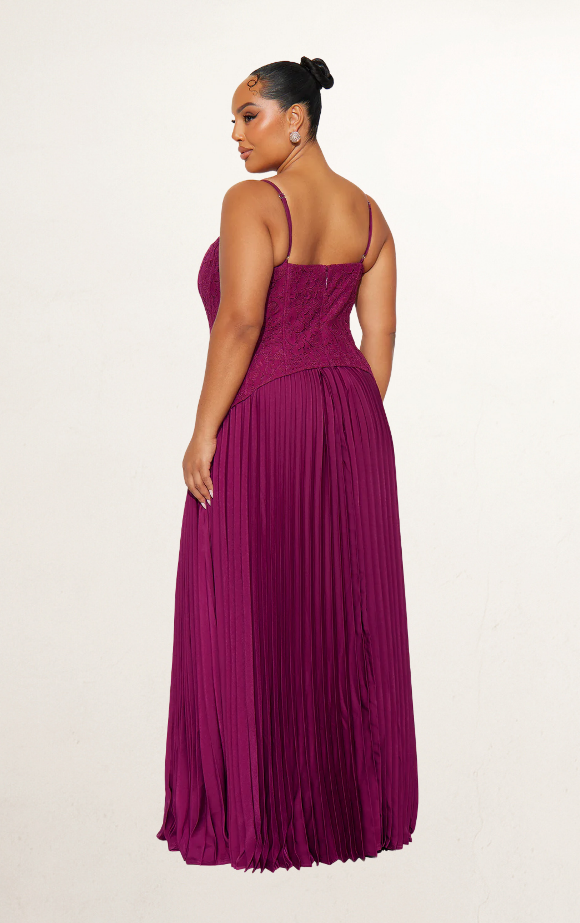 Purple Lace Corset Pleated Maxi Dress