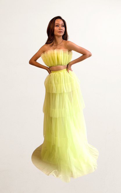 Green Lexi Two Piece Pleated Tulle Set