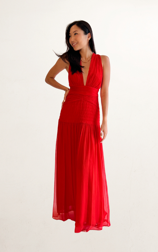 Red Shona Joy Plunge Backless Wrap Dress