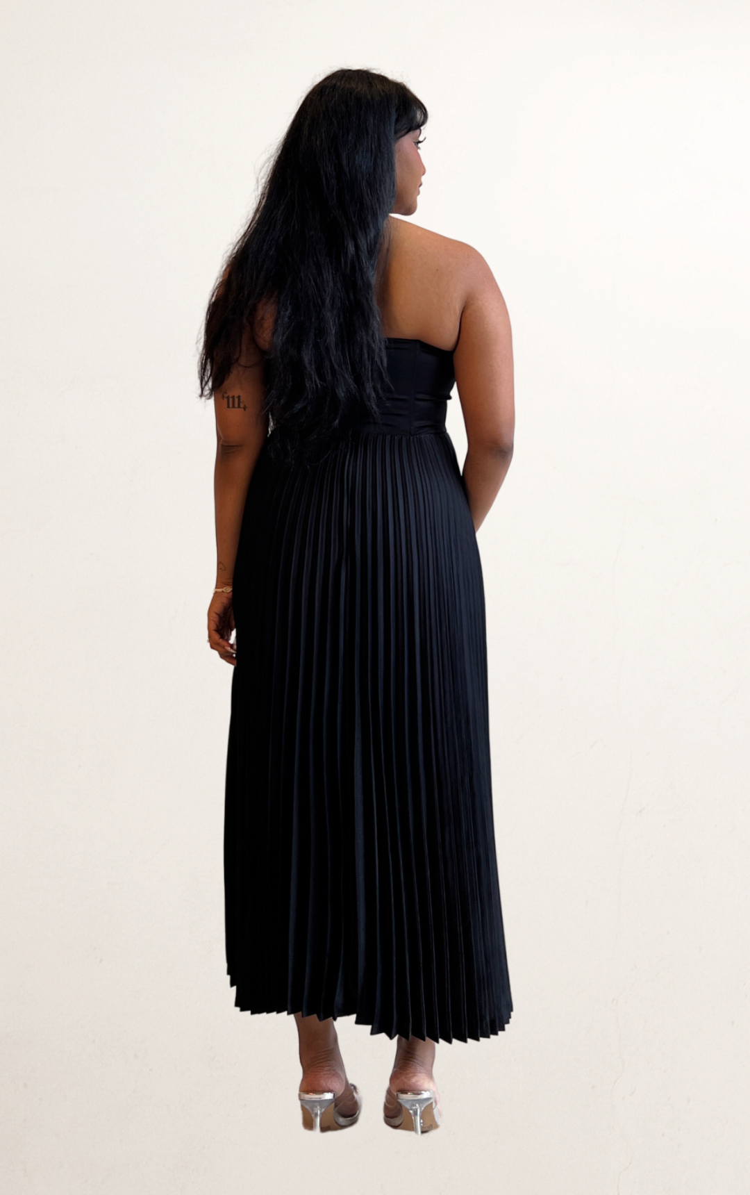Black Satin Corset Pleated Style Dress
