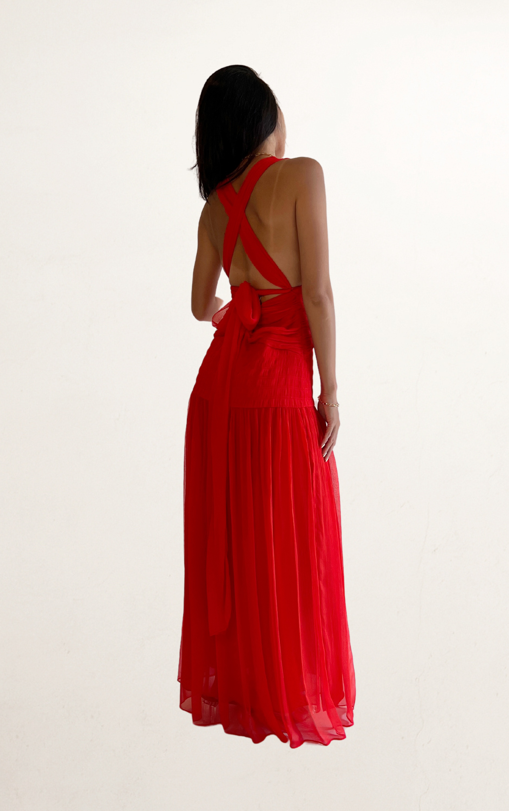 Red Shona Joy Plunge Backless Wrap Dress