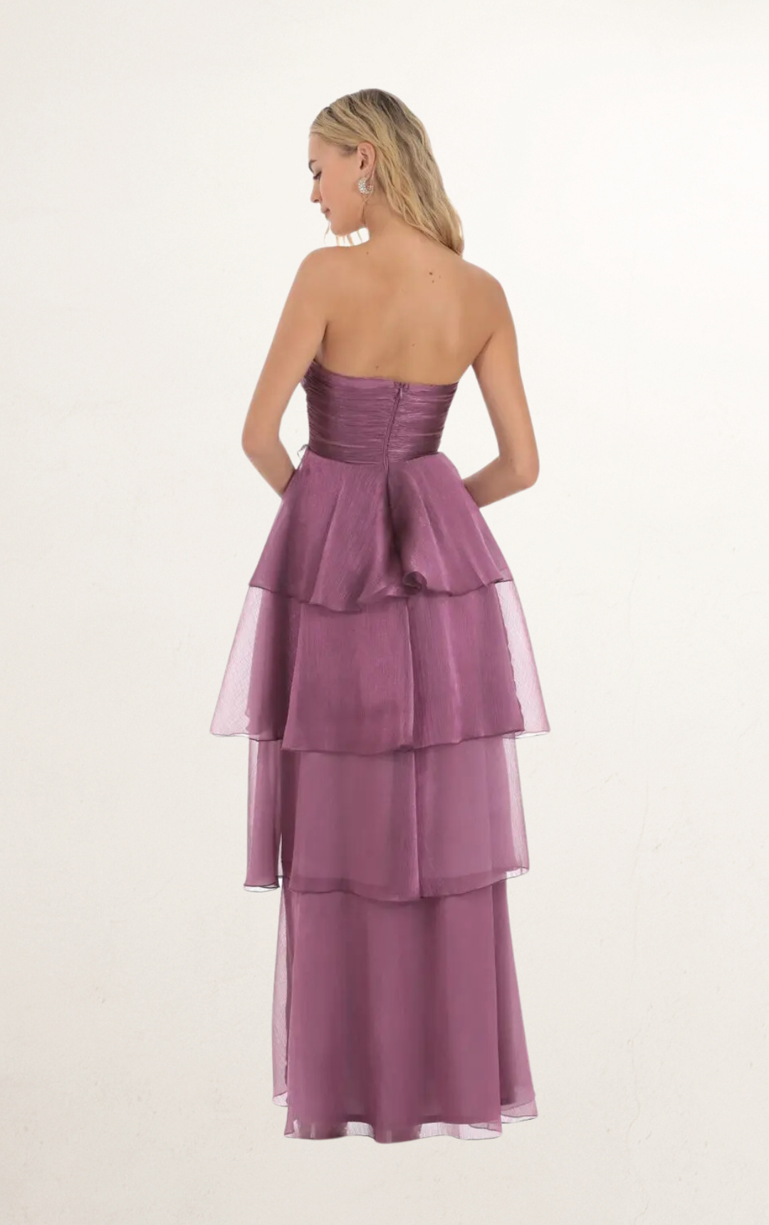 Purple Corset Ruffle Strapless Maxi Dress