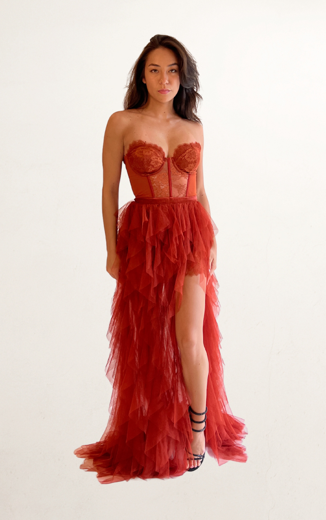 Brown For Love & Lemons Bustier Ruffle Dress