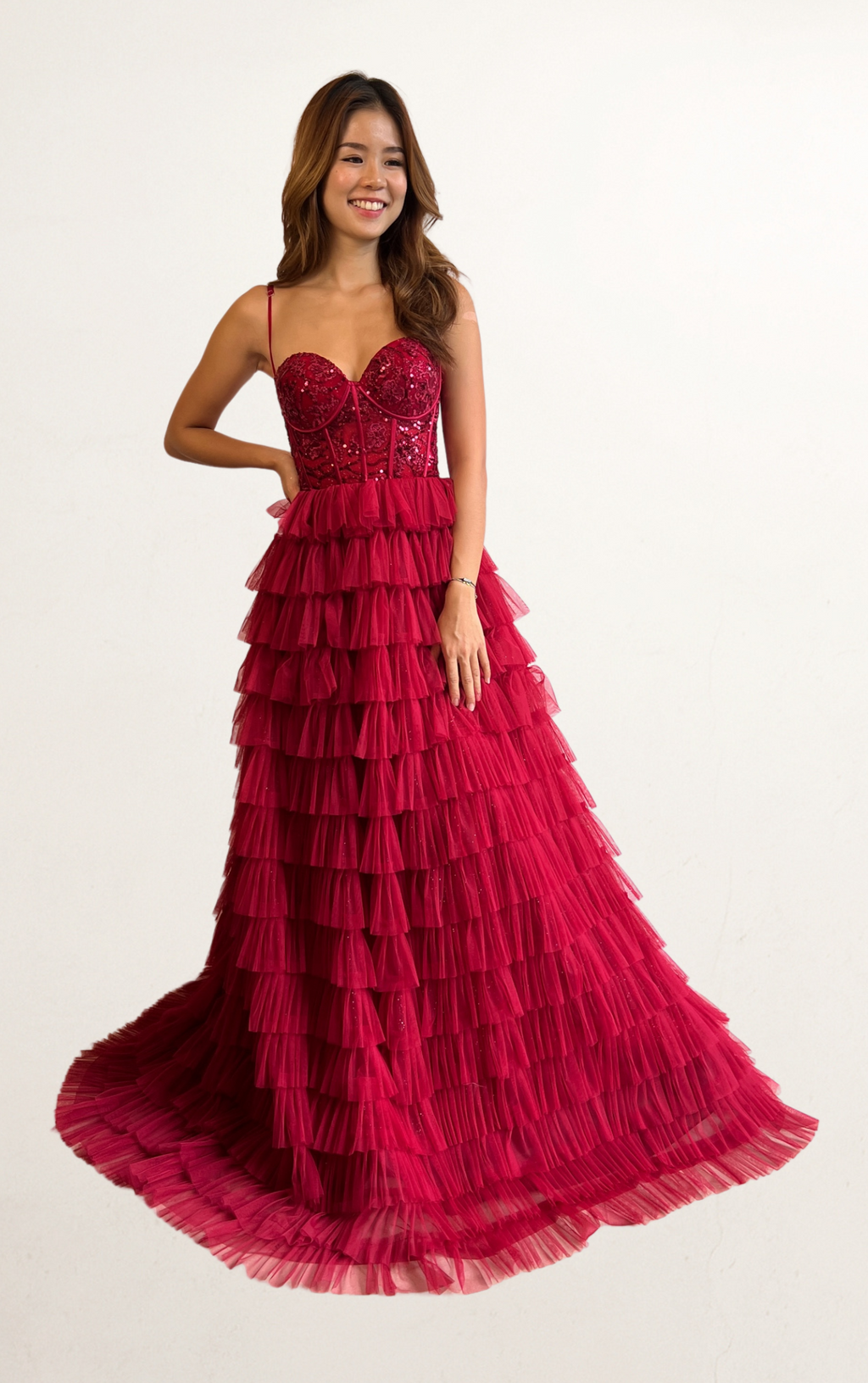Red Glitter Corset Tiered Dress