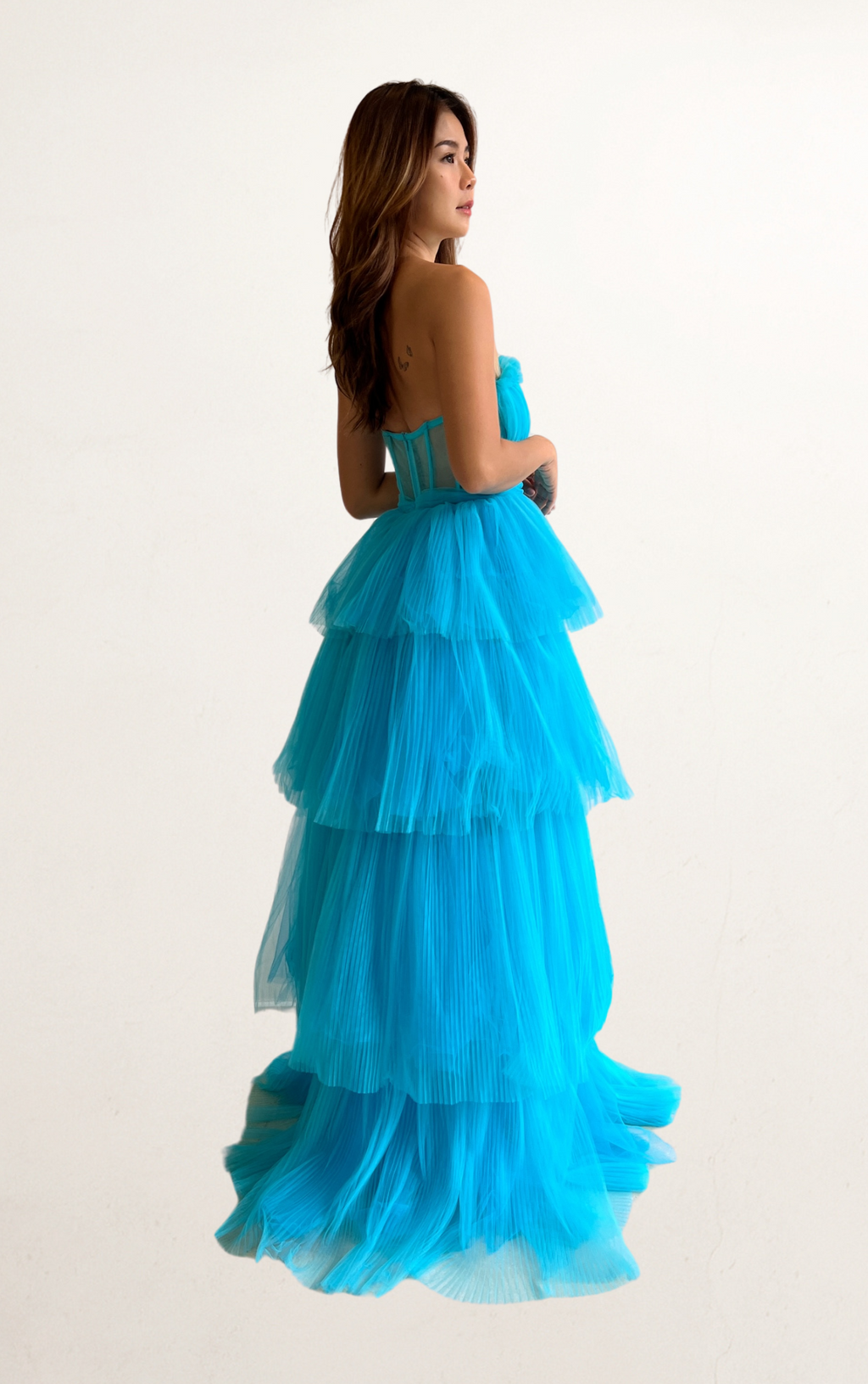 Blue Lexi Off-Shoulder Layered Tulle Dress