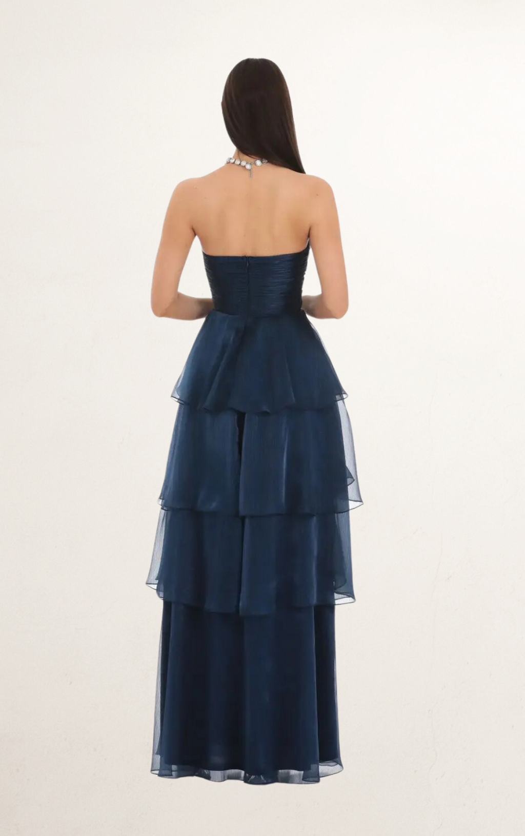 Blue Corset Ruffle Strapless Maxi Dress