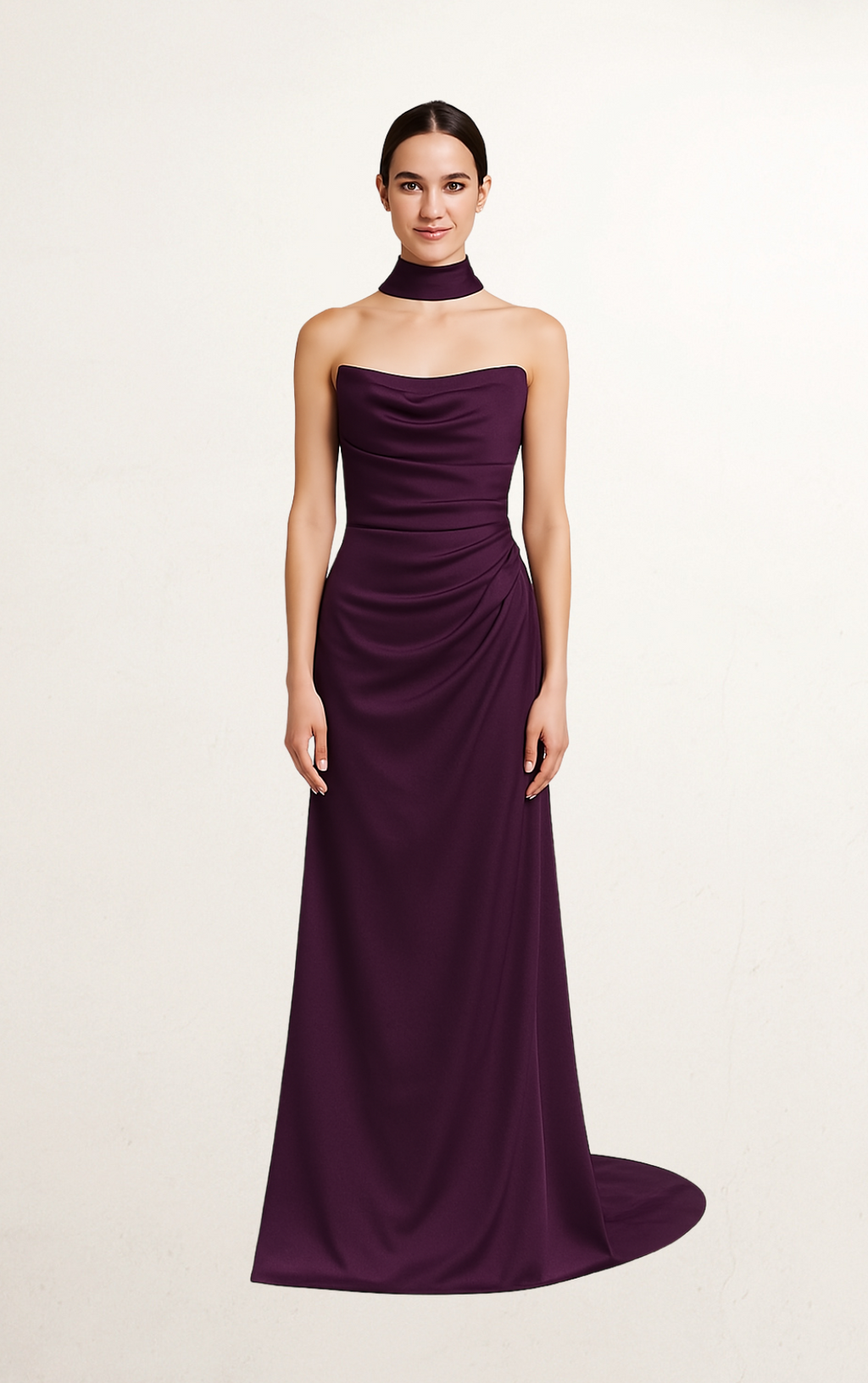 Purple Silk Bandeau with Scarf Dress
