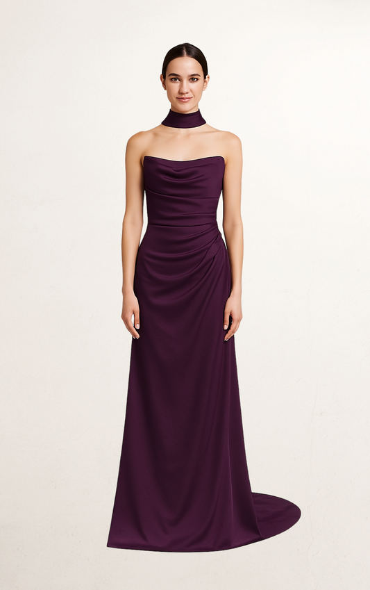 Purple Silk Bandeau with Scarf Dress