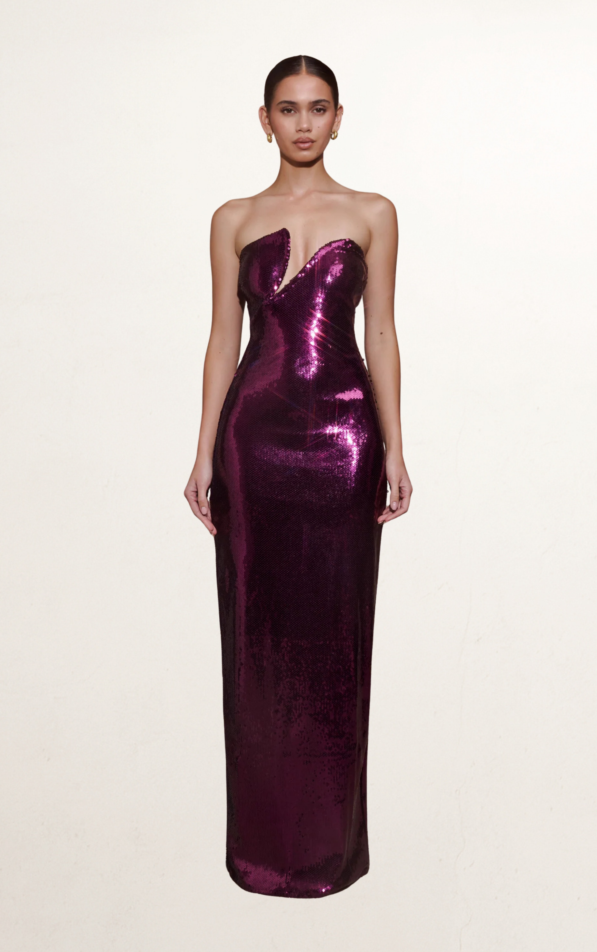 Purple Plum Strapless Sequin Maxi Dress