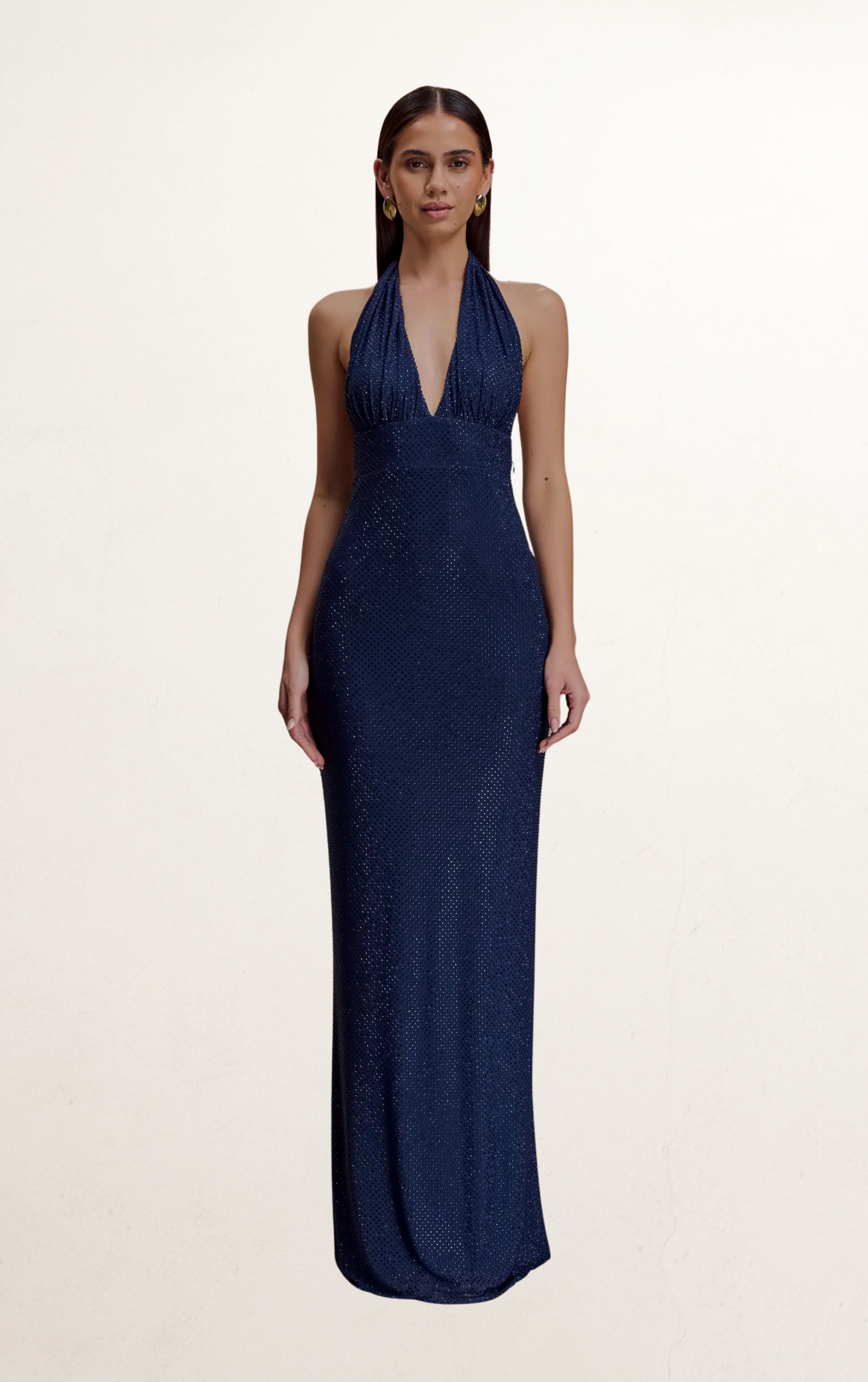 Blue Halter Neck Diamante Maxi Dress