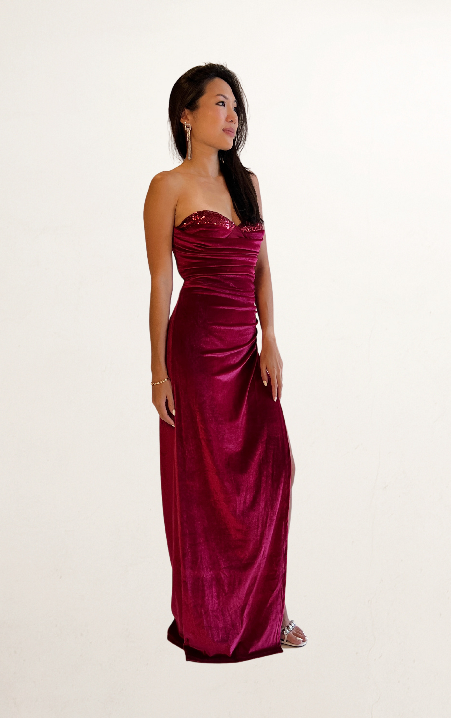 Red Velvet Sequin Bust Dress