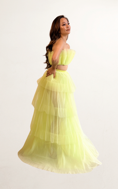 Green Lexi Two Piece Pleated Tulle Set