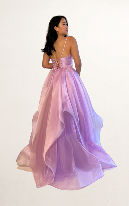Purple V-Neck Organza Dress